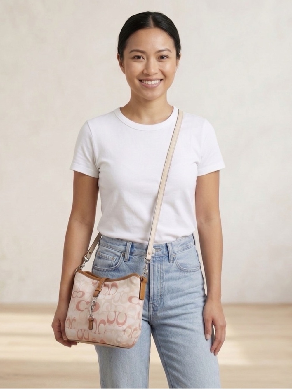 Coach Hamptons Optic Signature Clip Hobo Bag 7028 Pink Peach Pastel Y2K 2003